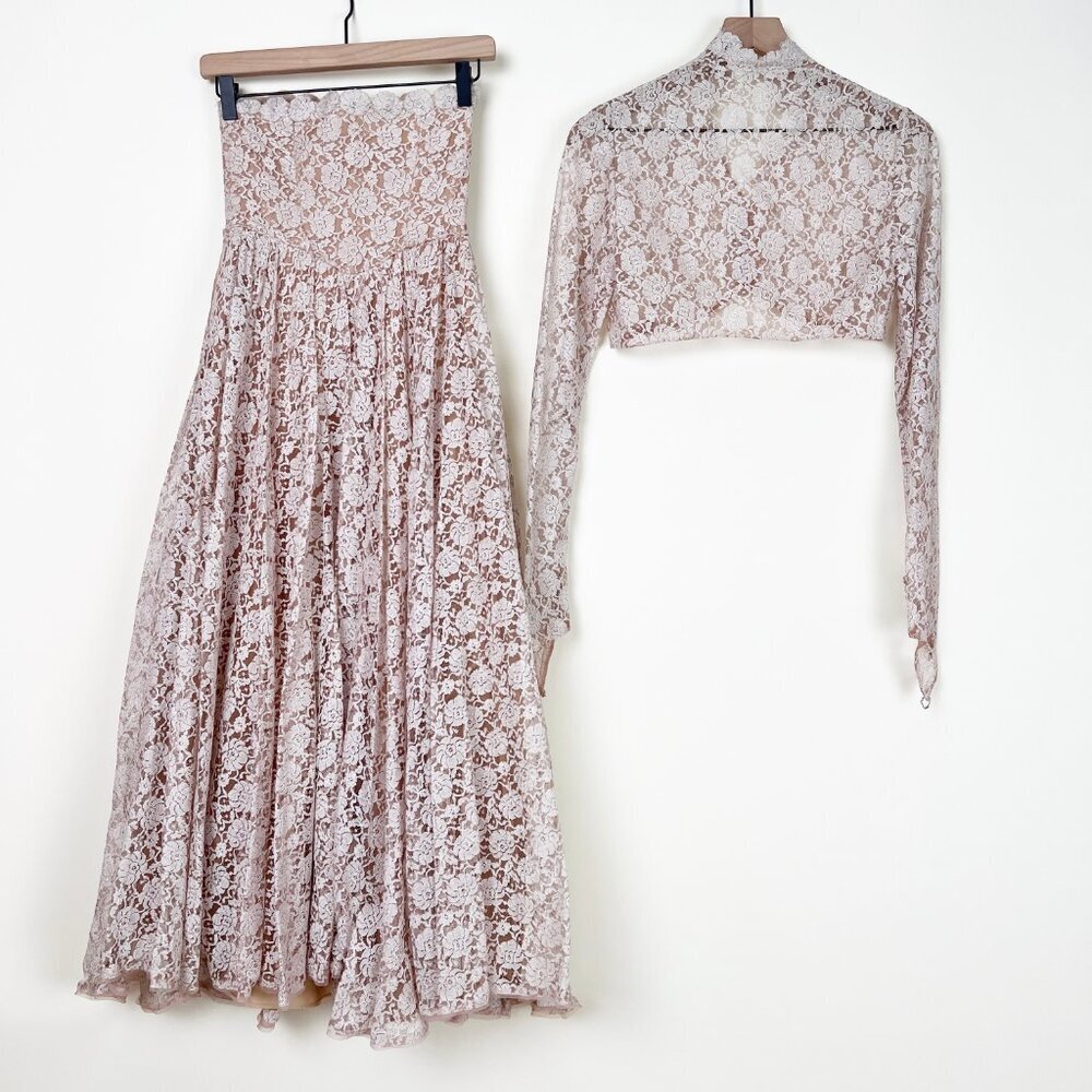 Vintage 50s Lace Midi Maxi Dress Set Formal Wedding Whimsigoth Regency Victorian - Picture 10 of 11